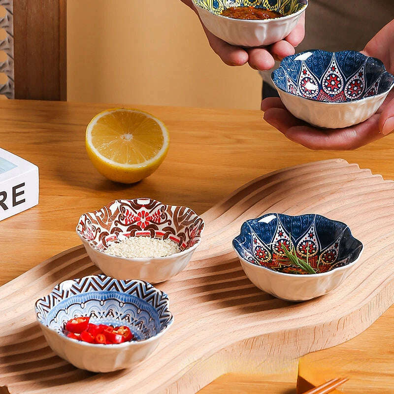 KIMLUD, Creative Painted Ceramic Seasoning Small Dish Japanese Dipping Seasoning Dish Snack Bowls Dishes, KIMLUD Womens Clothes