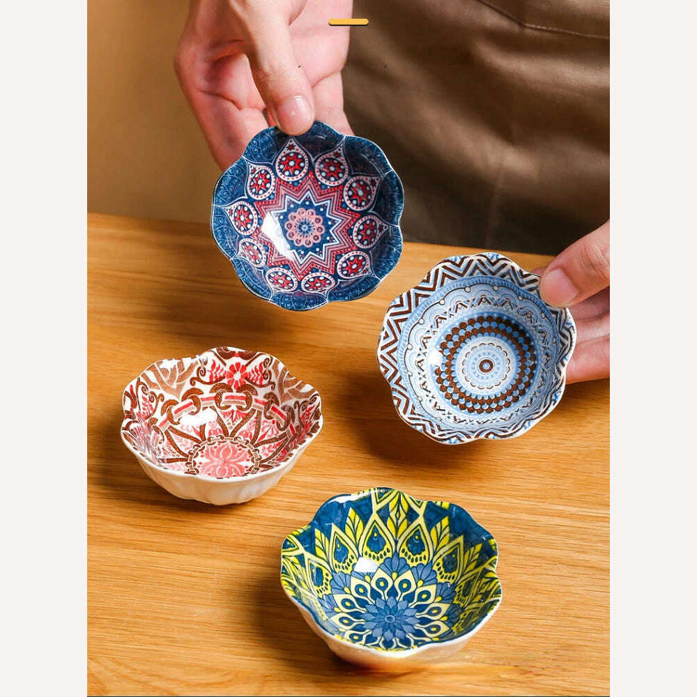 Creative Painted Ceramic Seasoning Small Dish Japanese Dipping Seasoning Dish Snack Bowls Dishes - KIMLUD