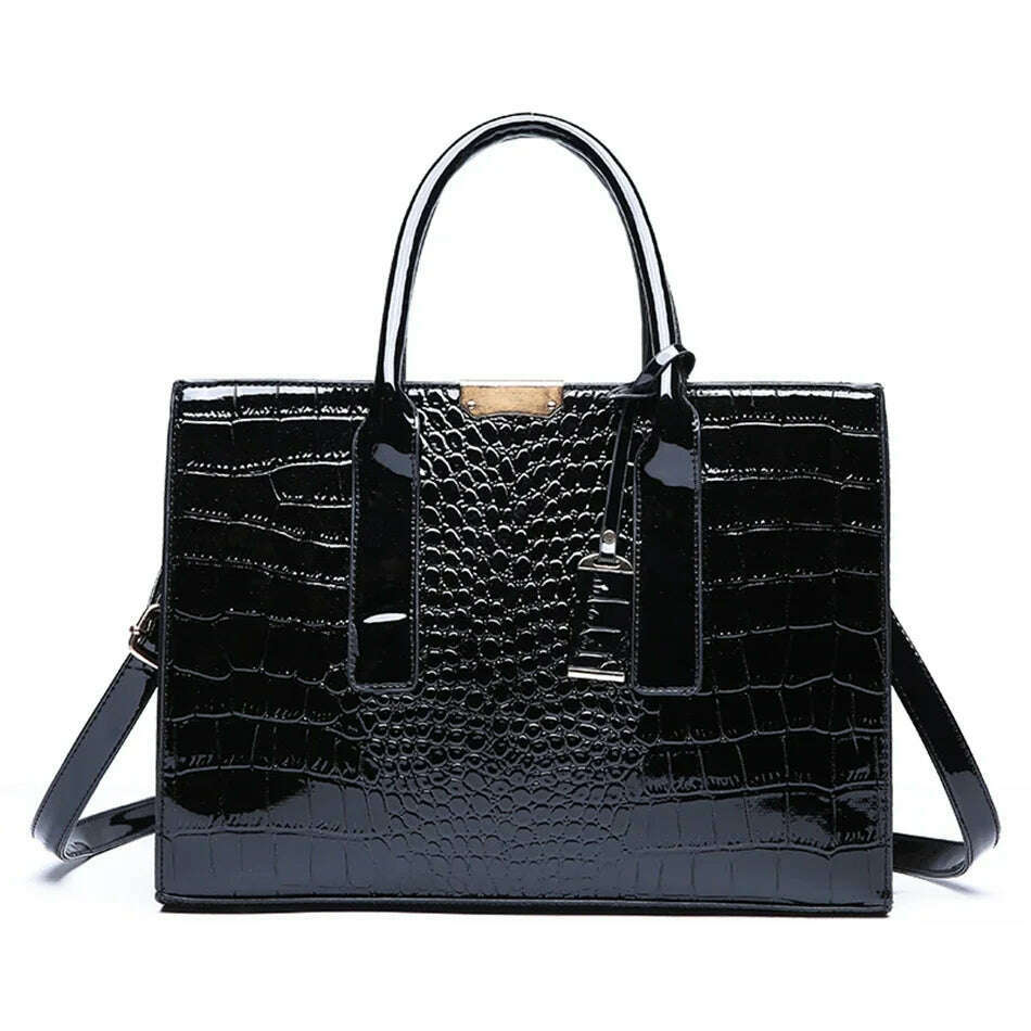 KIMLUD, Crocodile Print Women Handbags and Purse Casual Tote Bags Top Handle Bags Large Capacity Patent Leather Crossbody Bags, Black, KIMLUD APPAREL - Womens Clothes