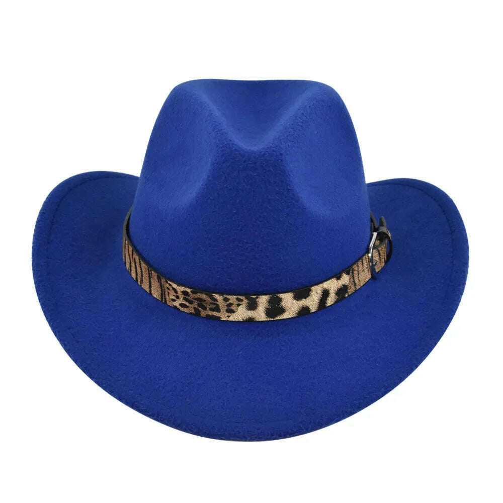 KIMLUD, Cross-Border Fur Felt Sheep Cowboy Leopard Belt Woolen Ethnic A Hood Retro Fedora Hat, BF7134 Blue / M5658cm, KIMLUD APPAREL - Womens Clothes