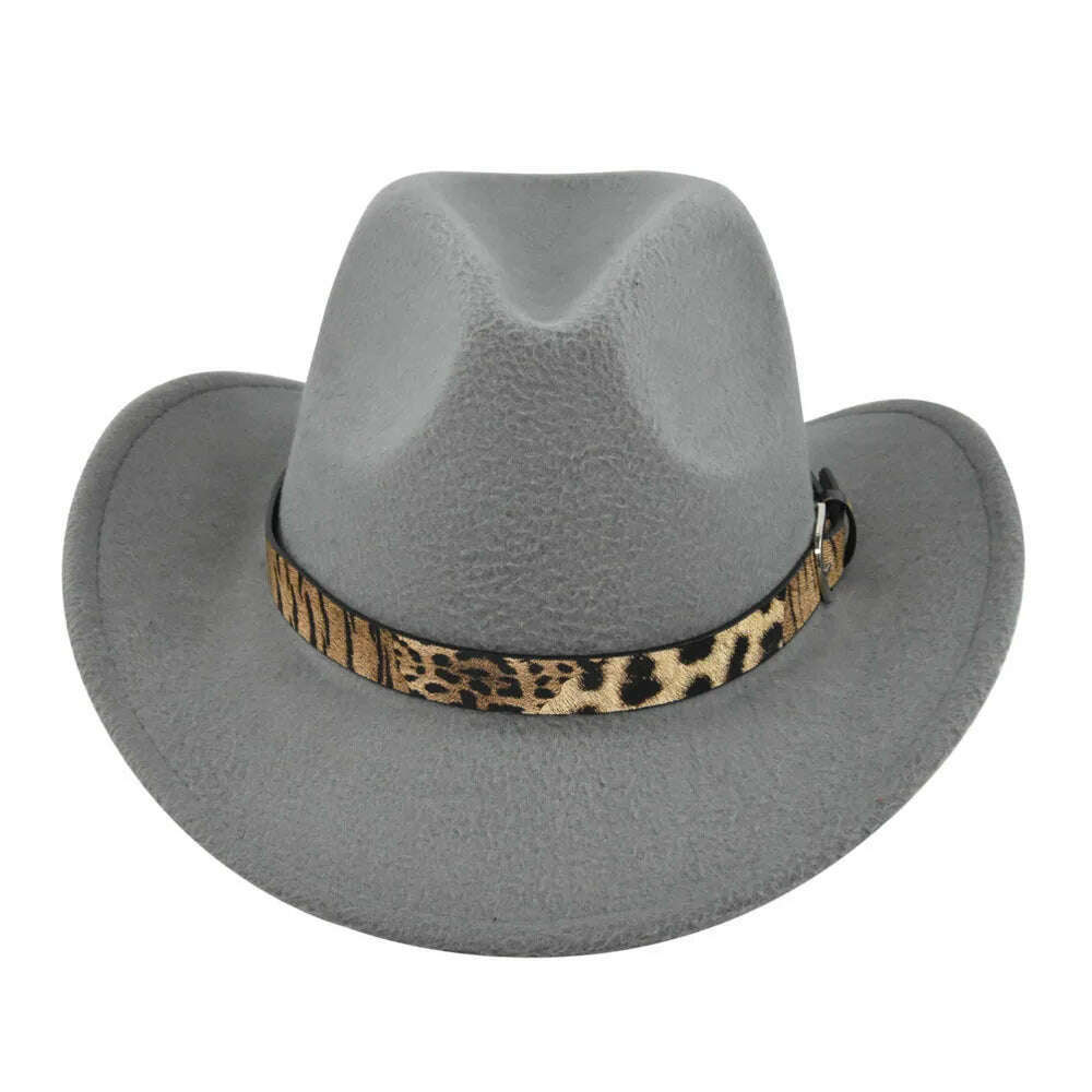 KIMLUD, Cross-Border Fur Felt Sheep Cowboy Leopard Belt Woolen Ethnic A Hood Retro Fedora Hat, BF7136 Gray / M5658cm, KIMLUD APPAREL - Womens Clothes