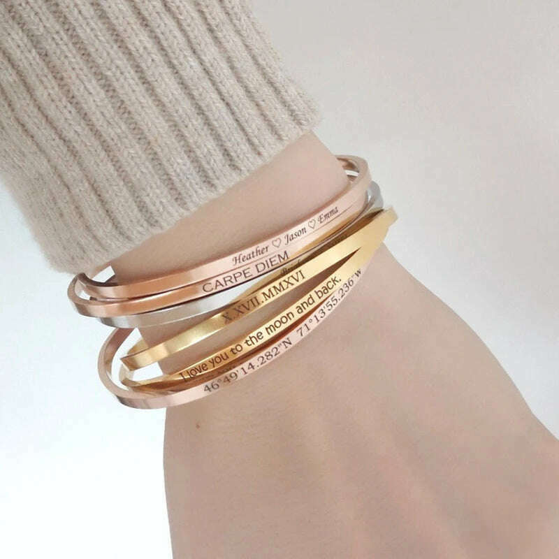 Cuff Bracelet Bangle for Women ,Stainless Steel Openable Bracelet Couple,Charm Handchain Woman ,Stacked Layered Jewelry - KIMLUD