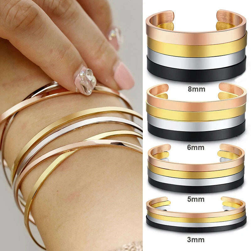 KIMLUD, Cuff Bracelet Bangle for Women ,Stainless Steel Openable Bracelet Couple,Charm Handchain Woman ,Stacked Layered Jewelry, KIMLUD Womens Clothes