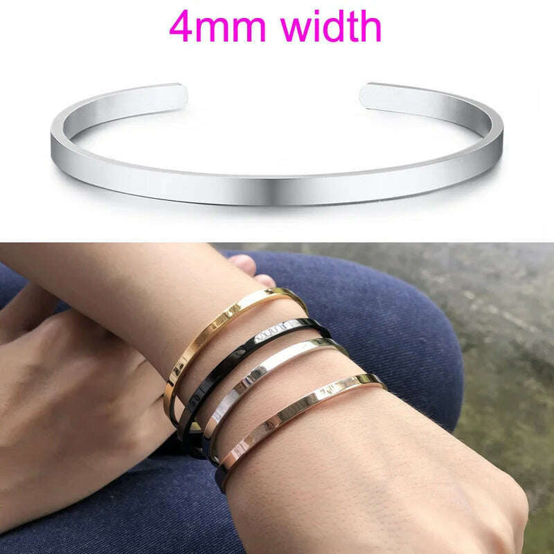 KIMLUD, Cuff Bracelet Bangle for Women ,Stainless Steel Openable Bracelet Couple,Charm Handchain Woman ,Stacked Layered Jewelry, 4mm silver, KIMLUD APPAREL - Womens Clothes