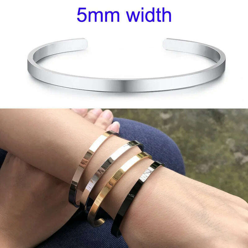 KIMLUD, Cuff Bracelet Bangle for Women ,Stainless Steel Openable Bracelet Couple,Charm Handchain Woman ,Stacked Layered Jewelry, 5mm silver, KIMLUD APPAREL - Womens Clothes