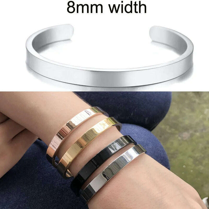 KIMLUD, Cuff Bracelet Bangle for Women ,Stainless Steel Openable Bracelet Couple,Charm Handchain Woman ,Stacked Layered Jewelry, 8mm silver, KIMLUD APPAREL - Womens Clothes