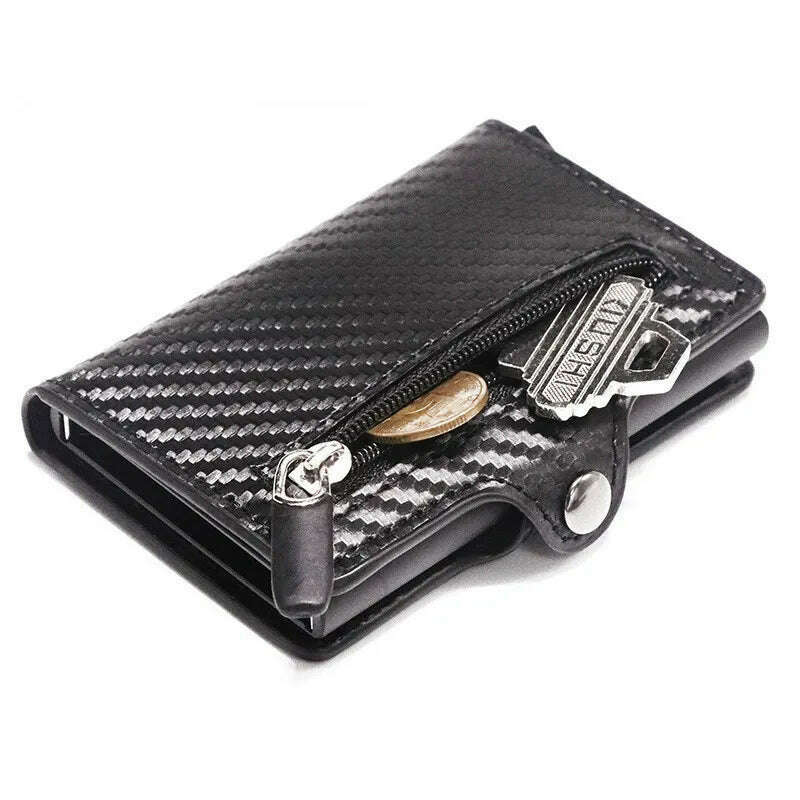 KIMLUD, Custom Card Holder Anti-theft Carbon Fiber Wallet Men Credit Card Holder Zipper Coins Pocket Wallet RFID Card Case & Money Clips, KIMLUD Womens Clothes