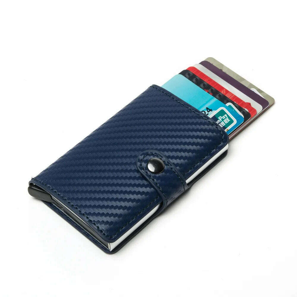 KIMLUD, Custom Card Holder Anti-theft Carbon Fiber Wallet Men Credit Card Holder Zipper Coins Pocket Wallet RFID Card Case & Money Clips, Hasp Carbon Blue, KIMLUD APPAREL - Womens Clothes