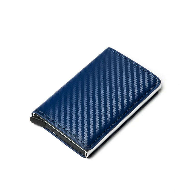 KIMLUD, Custom Card Holder Anti-theft Carbon Fiber Wallet Men Credit Card Holder Zipper Coins Pocket Wallet RFID Card Case & Money Clips, Open Blue, KIMLUD APPAREL - Womens Clothes