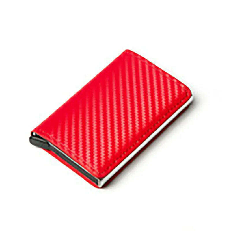 KIMLUD, Custom Card Holder Anti-theft Carbon Fiber Wallet Men Credit Card Holder Zipper Coins Pocket Wallet RFID Card Case & Money Clips, Open Red, KIMLUD APPAREL - Womens Clothes