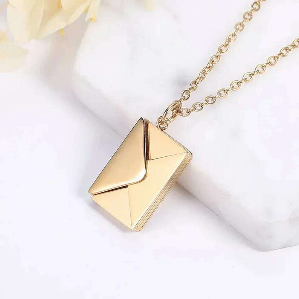 KIMLUD, Custom Engraved Love Letter Personalized Envelope Pendant Necklace Stainless Steel Jewelry Women Valentine's Day Confession Gift, 40cm / CN / Gold, KIMLUD APPAREL - Womens Clothes