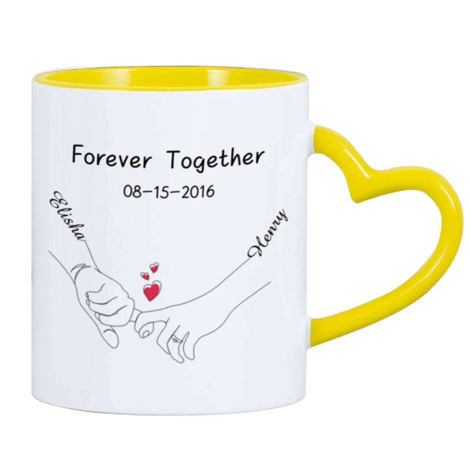 KIMLUD, Custom Photo Coffee Mug for Boyfriend Forever Together Tea Cup Anniversary Sweet Gift Ceramics Mug for Valentine's Day Present, Yellow / 11oz, KIMLUD APPAREL - Womens Clothes