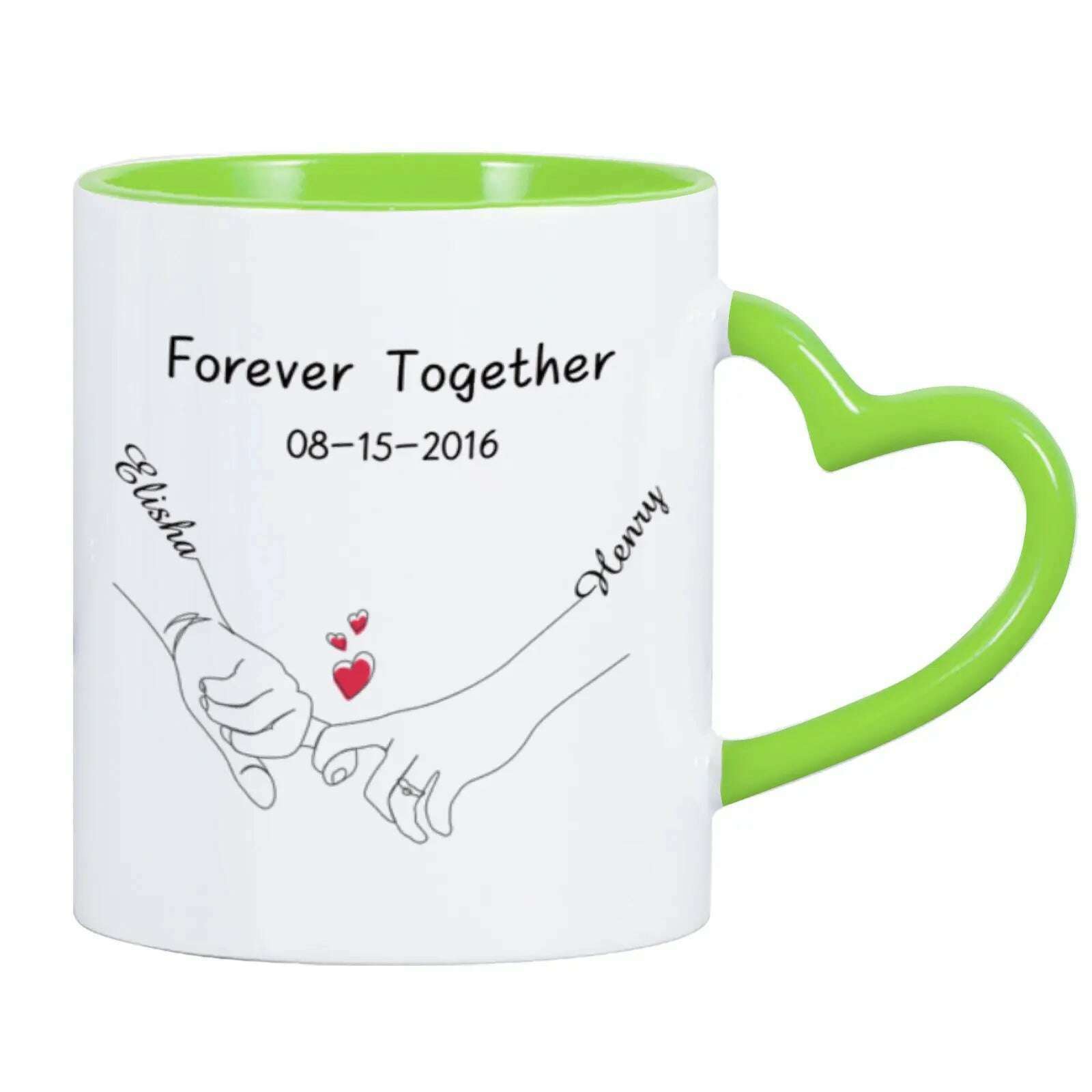 KIMLUD, Custom Photo Coffee Mug for Boyfriend Forever Together Tea Cup Anniversary Sweet Gift Ceramics Mug for Valentine's Day Present, Green / 11oz, KIMLUD APPAREL - Womens Clothes