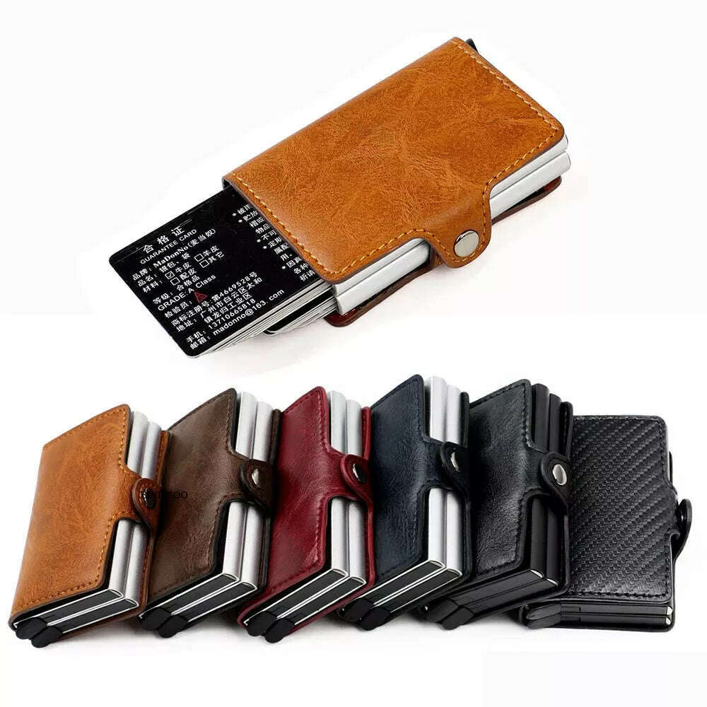 KIMLUD, Custom RFID Blocking Men Wallet Credit Card Holder Leather Card Wallet Double Metal Box ID Card Holder Money Clip Purse New 2023, KIMLUD Womens Clothes