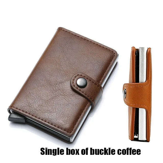 KIMLUD, Custom RFID Blocking Men Wallet Credit Card Holder Leather Card Wallet Double Metal Box ID Card Holder Money Clip Purse New 2023, One Box Coffee, KIMLUD APPAREL - Womens Clothes