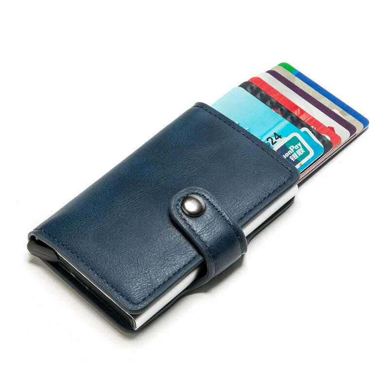 KIMLUD, Custom RFID Blocking Men Wallet Credit Card Holder Leather Card Wallet Double Metal Box ID Card Holder Money Clip Purse New 2023, One Box Blue, KIMLUD APPAREL - Womens Clothes