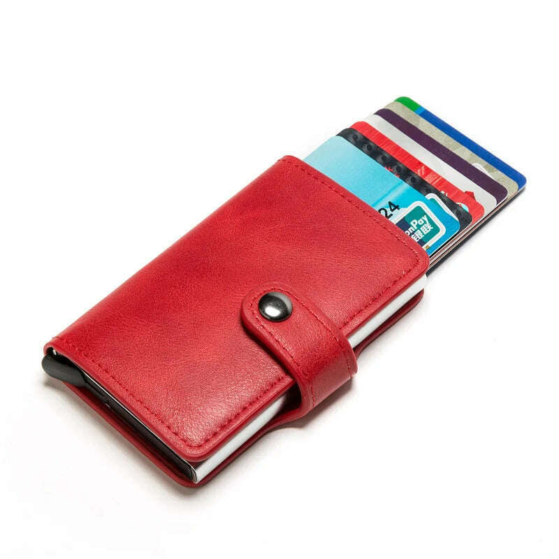 KIMLUD, Custom RFID Blocking Men Wallet Credit Card Holder Leather Card Wallet Double Metal Box ID Card Holder Money Clip Purse New 2023, One Box Red, KIMLUD APPAREL - Womens Clothes