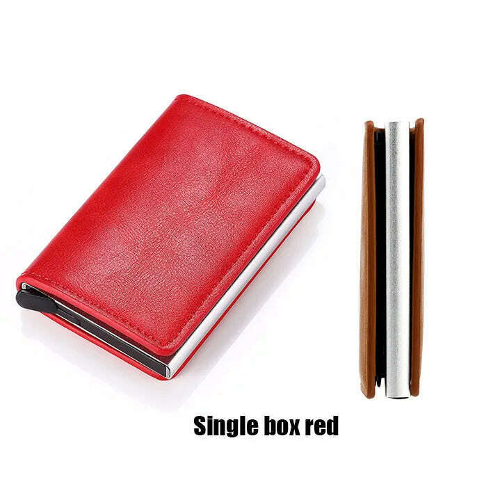 KIMLUD, Custom RFID Blocking Men Wallet Credit Card Holder Leather Card Wallet Double Metal Box ID Card Holder Money Clip Purse New 2023, No Hasp Red 1, KIMLUD APPAREL - Womens Clothes