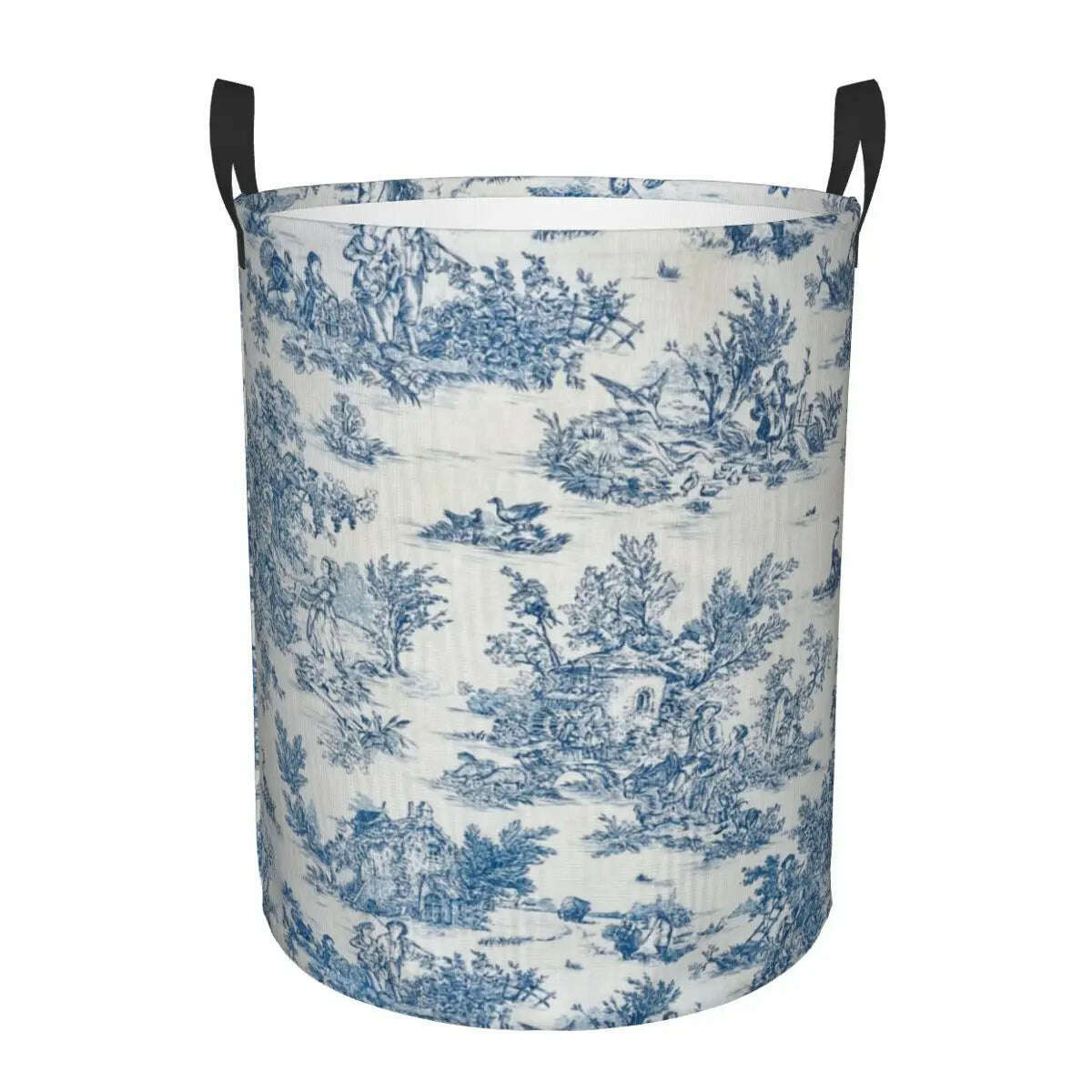 KIMLUD, Custom Toile De Jouy Number 2 Laundry Basket Foldable Large Clothing Storage Bin French Navy Blue Motif Baby Hamper, 13 / 50x40 cm, KIMLUD APPAREL - Womens Clothes