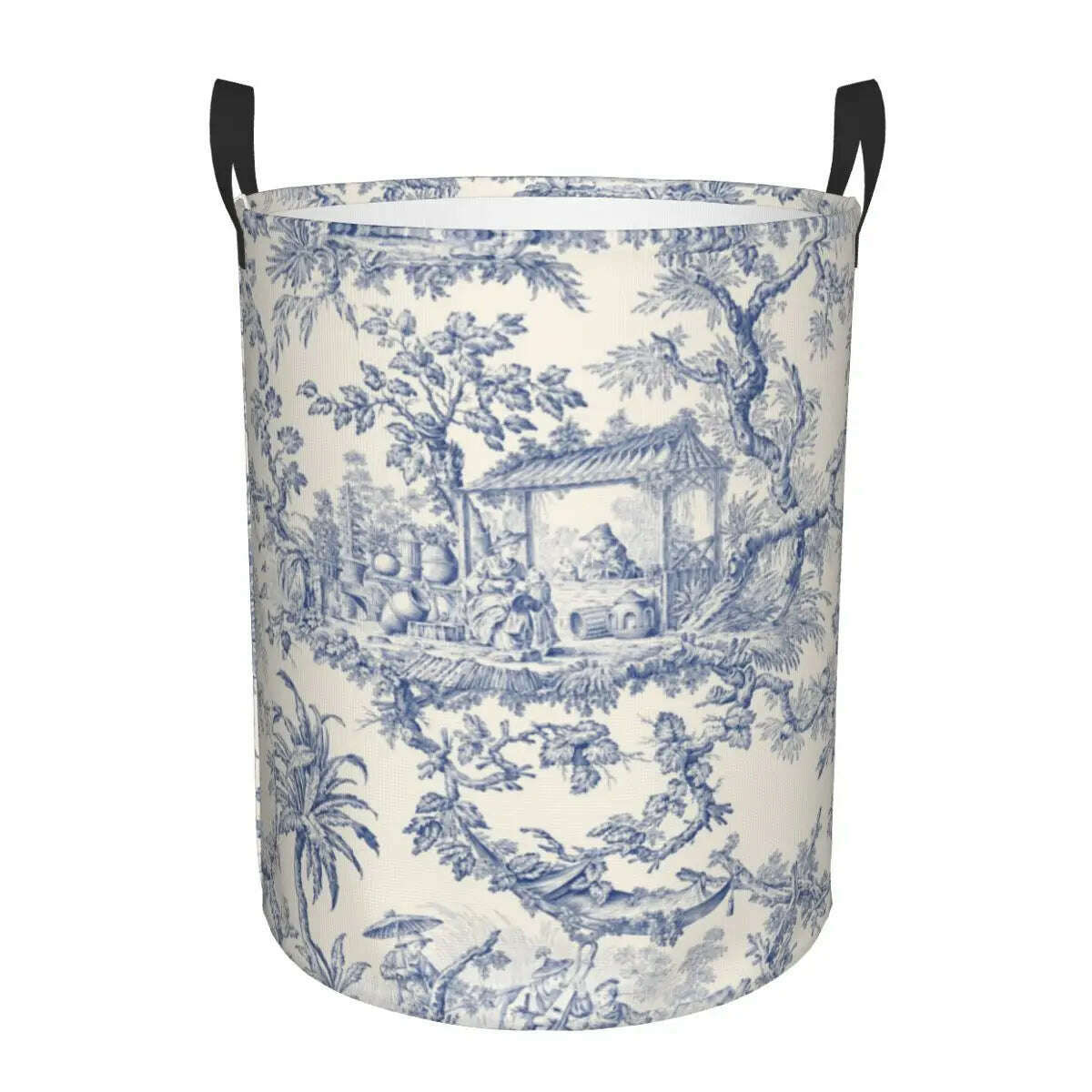 KIMLUD, Custom Toile De Jouy Number 2 Laundry Basket Foldable Large Clothing Storage Bin French Navy Blue Motif Baby Hamper, 12 / 50x40 cm, KIMLUD APPAREL - Womens Clothes