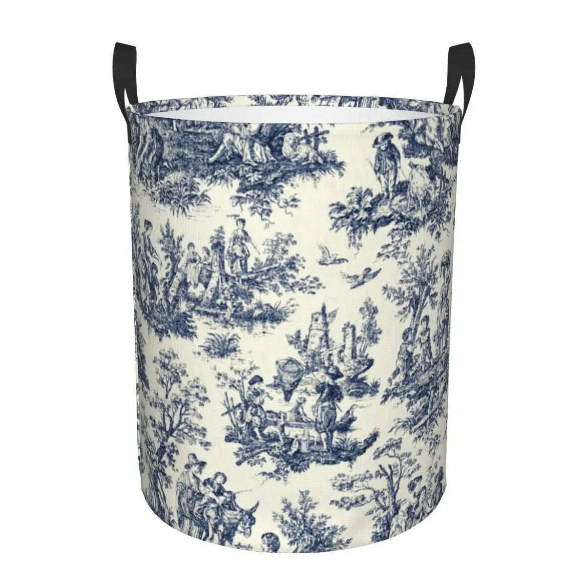 Custom Toile De Jouy Number 2 Laundry Basket Foldable Large Clothing Storage Bin French Navy Blue Motif Baby Hamper - KIMLUD