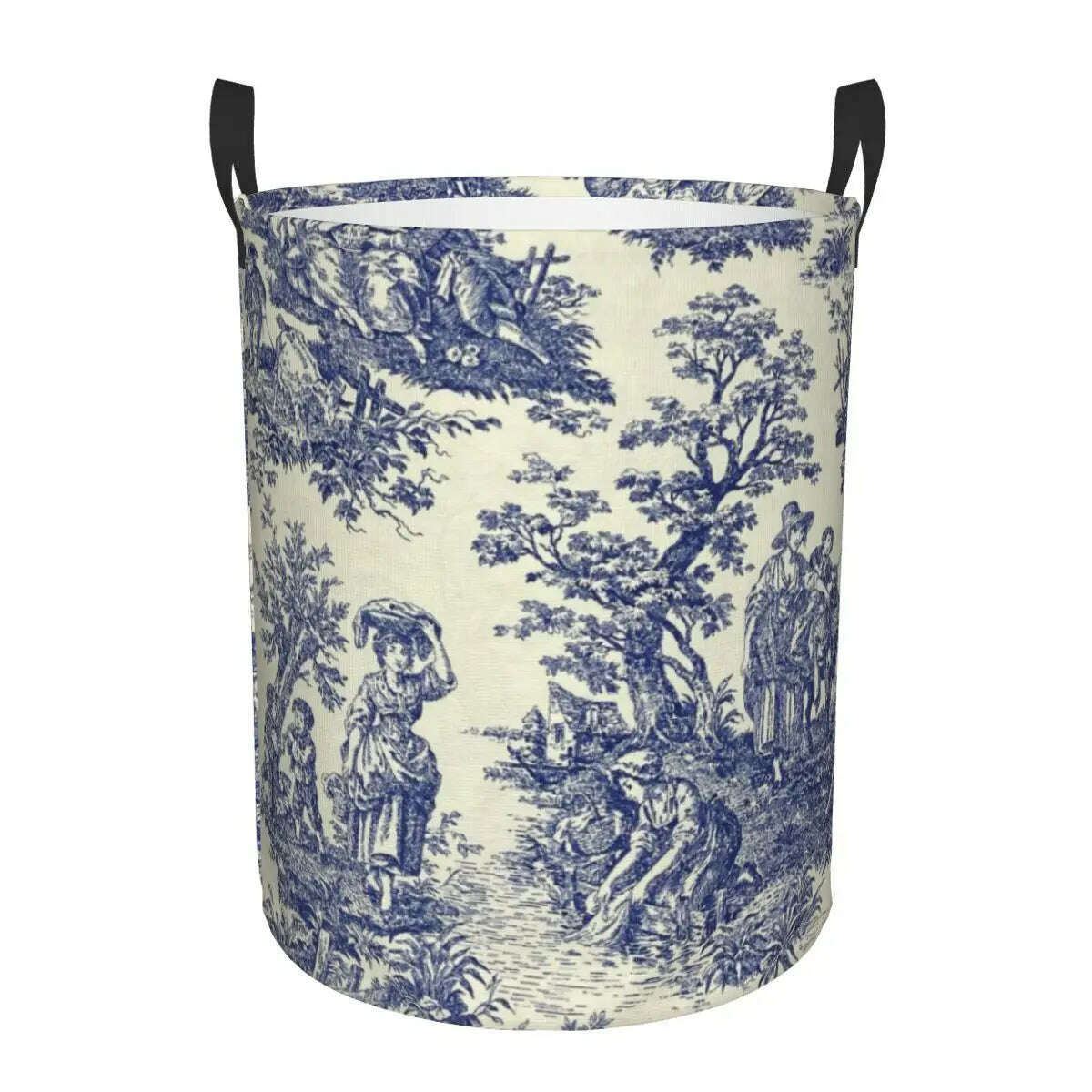 Custom Toile De Jouy Number 2 Laundry Basket Foldable Large Clothing Storage Bin French Navy Blue Motif Baby Hamper - KIMLUD