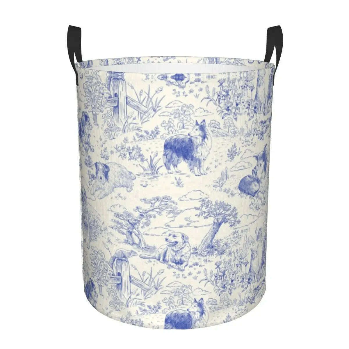 Custom Toile De Jouy Number 2 Laundry Basket Foldable Large Clothing Storage Bin French Navy Blue Motif Baby Hamper - KIMLUD