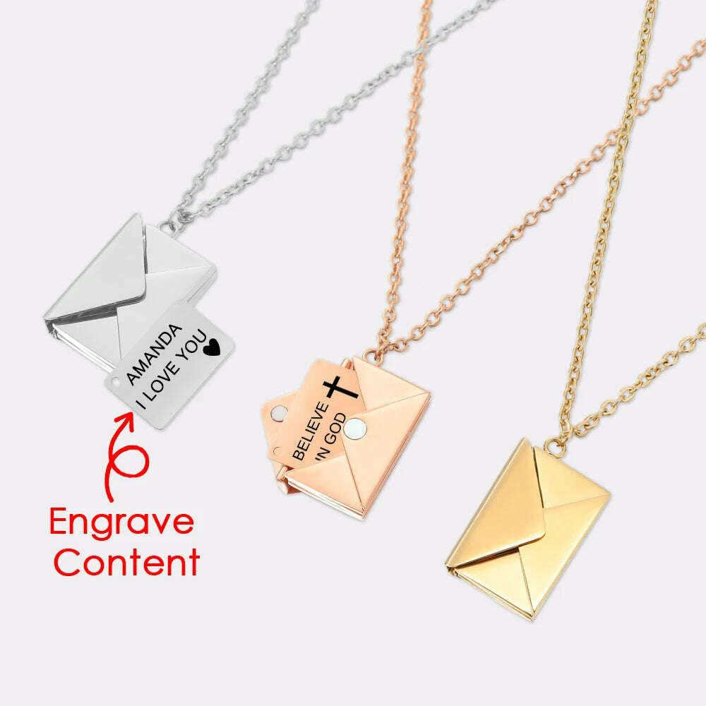 Customized Love Letter Envelope Stainless Steel Pendant Necklace Jewelry Confession You for Valentine Mother Day Gift - KIMLUD