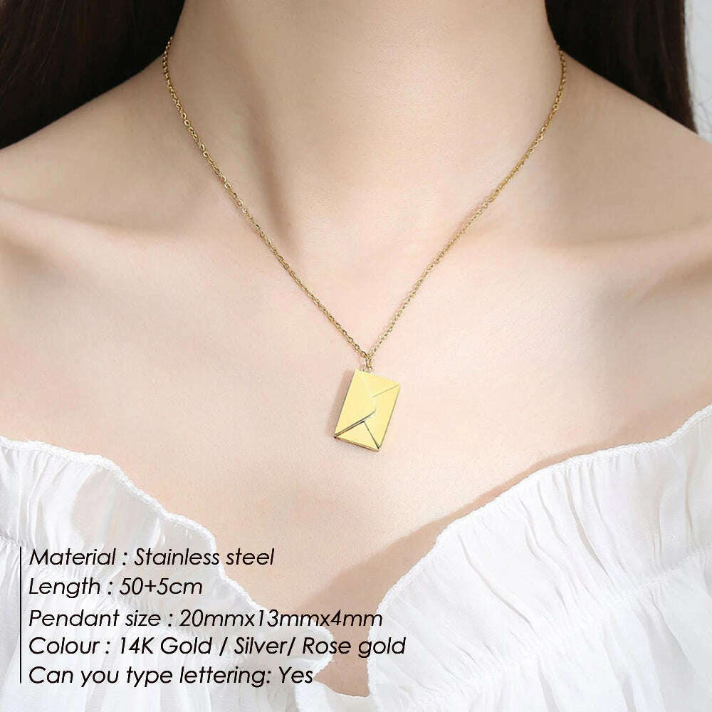 KIMLUD, Customized  Love Letter Envelope Stainless Steel  Pendant Necklace Jewelry Confession  You for Valentine  Mother Day Gift, KIMLUD Womens Clothes