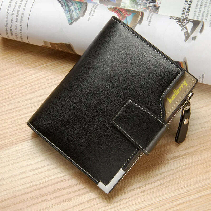 KIMLUD, Customized Men Wallets Name Engraving Card Holders Zipper Fashion Short Men Purse PU Leather High Quality Male Purse For Men, Black, KIMLUD APPAREL - Womens Clothes