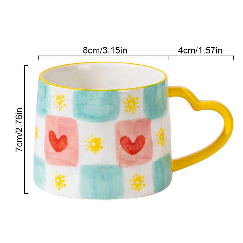 KIMLUD, Cute INS Ceramic Mug Creative Hand-Painted Love Heart Coffee Cup Breakfast Milk Cup Afternoon tea Mug Valentine's Day present, KIMLUD Womens Clothes