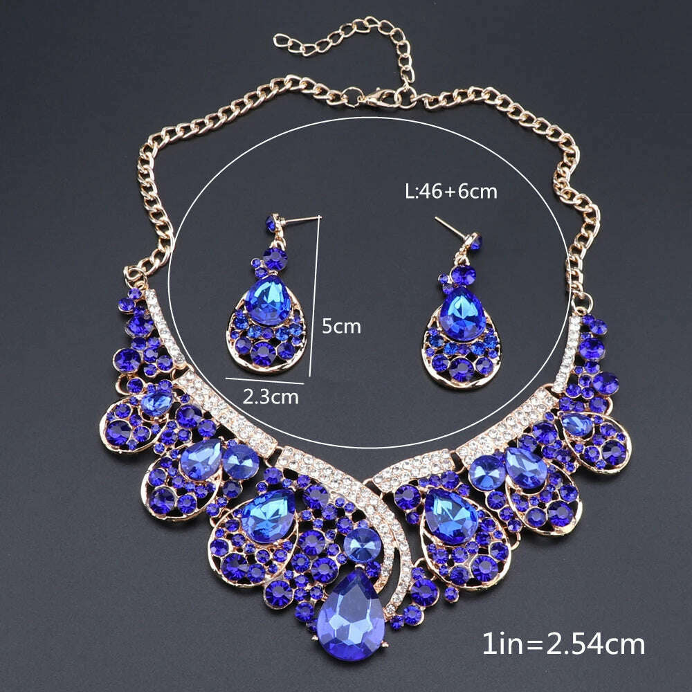 KIMLUD, CYNTHIA Wedding Jewelry Sets Green Crystal Necklace Earrings Set Gifts for Women Dating Party Dresses Gold Color Accessories, KIMLUD Womens Clothes