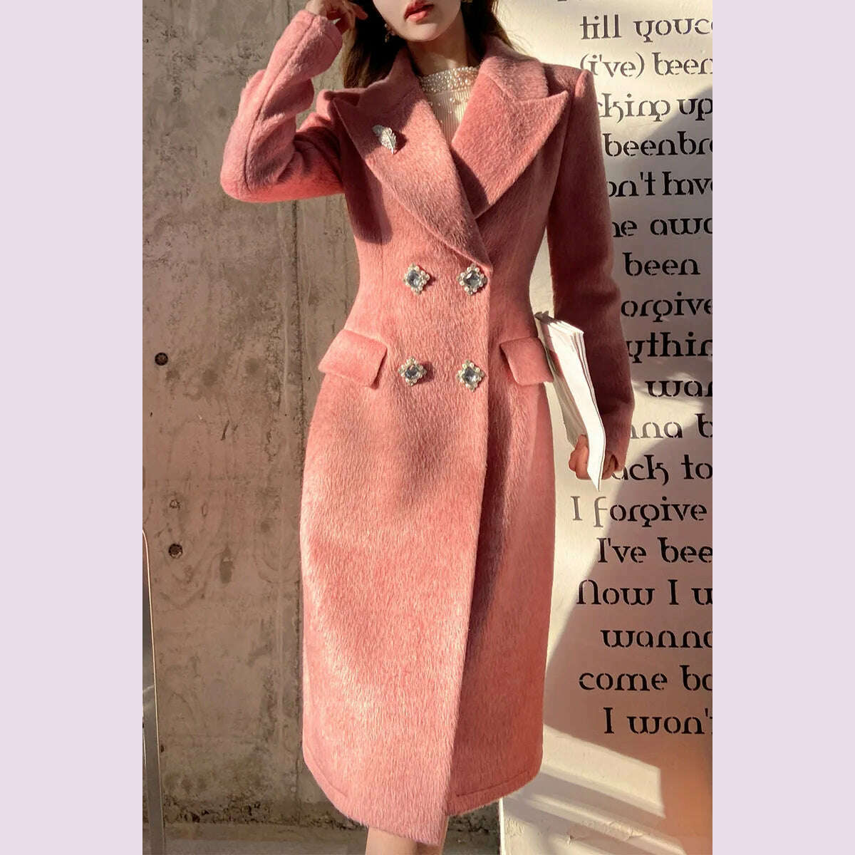 KIMLUD, Dabuwawa Notched Double Sided Woolen Long Coat Women New Arrival Epaulet Double Breasted Jacket Elegant Outwear ACGN DM1DCO017, KIMLUD Womens Clothes