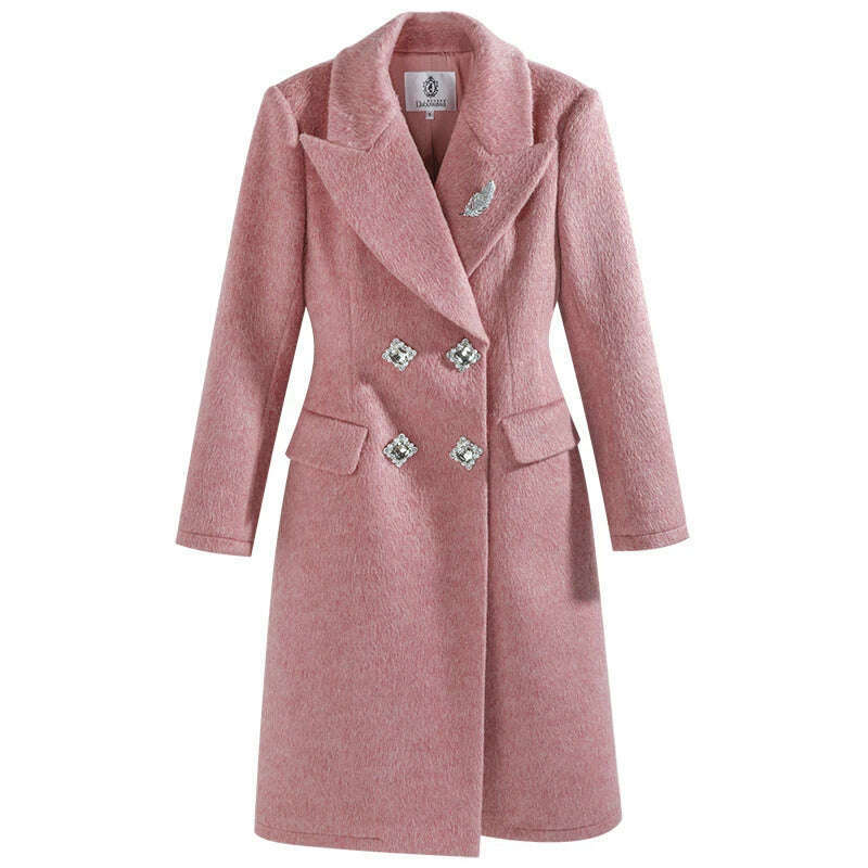 KIMLUD, Dabuwawa Notched Double Sided Woolen Long Coat Women New Arrival Epaulet Double Breasted Jacket Elegant Outwear ACGN DM1DCO017, Pink / M, KIMLUD APPAREL - Womens Clothes