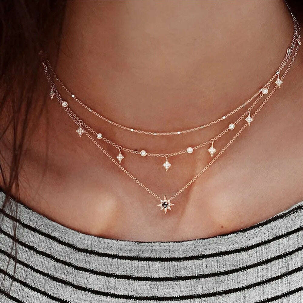 Dainty 925 Sterling Silver Cz White Round Delicate Layer Choker Necklace Hot Fashion Elegant Jewelry For Women Wedding Gift - KIMLUD