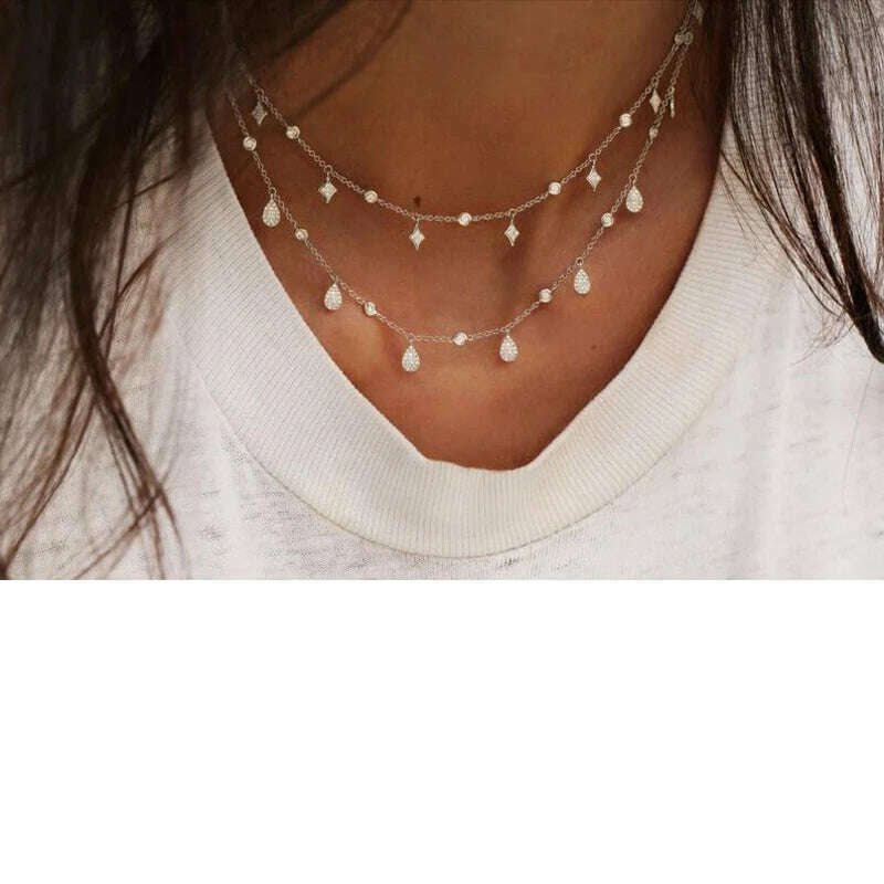 Dainty 925 Sterling Silver Cz White Round Delicate Layer Choker Necklace Hot Fashion Elegant Jewelry For Women Wedding Gift - KIMLUD