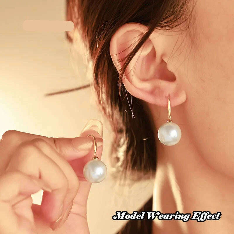 KIMLUD, DALLET Women's Round White Pearl Earrings Aaa+ Quality Selected Natural Freshwater Pearls 8ｍｍ-10mm Real 18k Gold Jewelry Au750, KIMLUD Womens Clothes