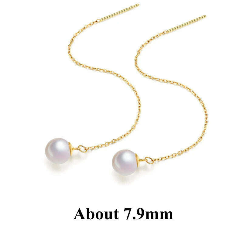 KIMLUD, DALLET Women's Round White Pearl Earrings Aaa+ Quality Selected Natural Freshwater Pearls 8ｍｍ-10mm Real 18k Gold Jewelry Au750, 3 About 7.9mm, KIMLUD APPAREL - Womens Clothes