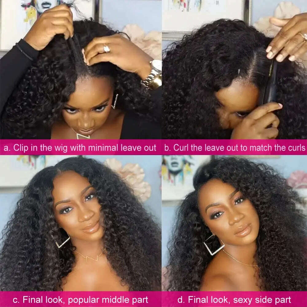 KIMLUD, Deep Curly V Part Wigs Kinky Curly Synthetic Hair Wigs for Black Women Deep Water Wave No Leave Out Full Head Clip In Half Wig, KIMLUD Womens Clothes