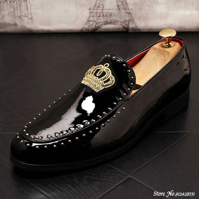 KIMLUD, Designer Brand Casual Shoes Men Britain Crown Embroidery Rivet Oxford Homecoming Dress Wedding Prom Loafer Sapato Social Zapatos, KIMLUD Womens Clothes