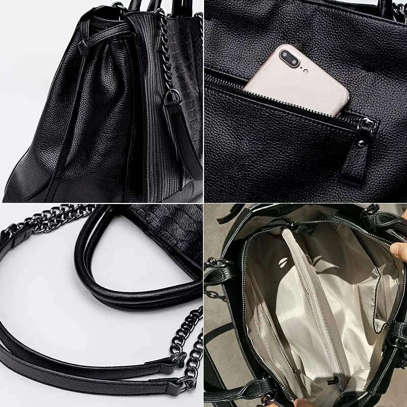 Designer Women's Handbag Luxury Crocodile Pattern Handbag Chain Women's Shoulder Bag Black Business Tote Bag - KIMLUD