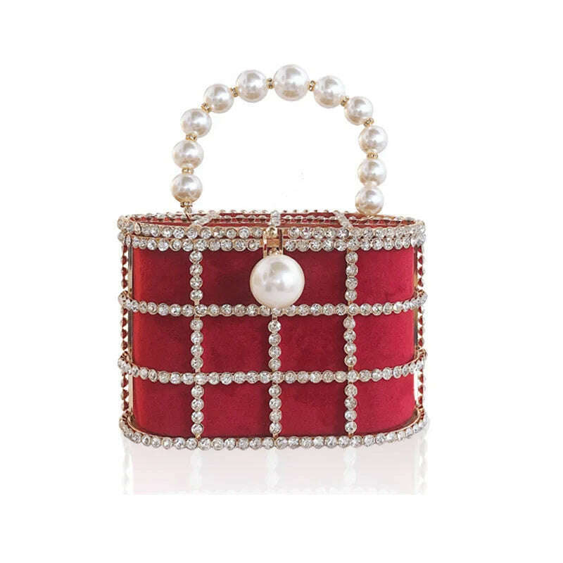 KIMLUD, Diamonds Basket Evening Clutch Bags Women 2019 Luxury Hollow Out Preal Beaded Metallic Cage Handbags Ladies Wedding Party Purse, KIMLUD Womens Clothes