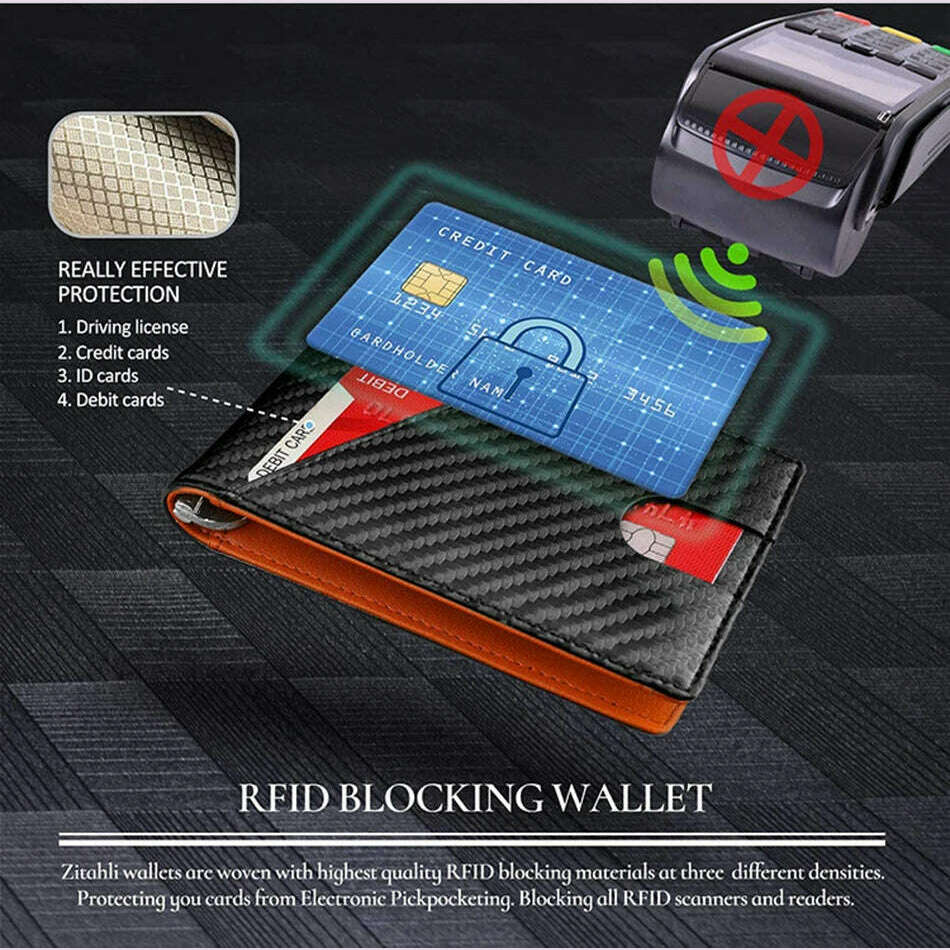 KIMLUD, DIENQI Carbon Fiber Rfid Slim Card Luxury Wallet Money Bag Men's Wallet Bifold Billfold, KIMLUD Womens Clothes