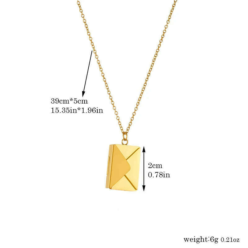 KIMLUD, DIEYURO 316L Stainless Steel Gold Color Envelope Pendant Necklace For Women Fashion New Party Gift Neck Chain Jewelry Colar, KIMLUD Womens Clothes