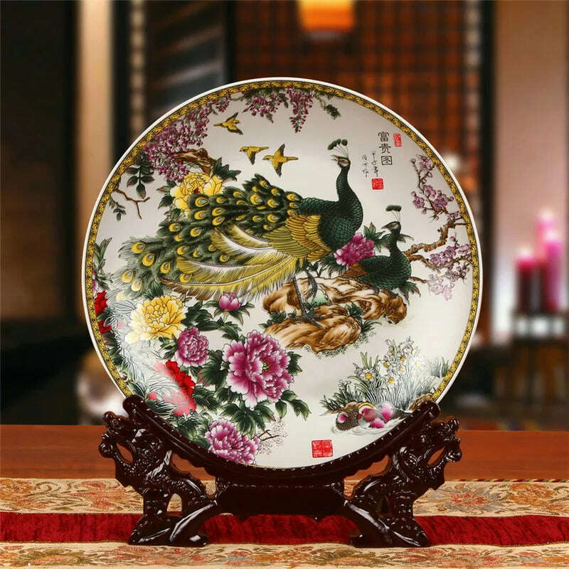 KIMLUD, Dinner Plates China Ceramic Dishes Kitchen Ware Luxury Wedding Gifts Presents European Horse/Peacock Decorative Crafts 10 Inches, KIMLUD Womens Clothes