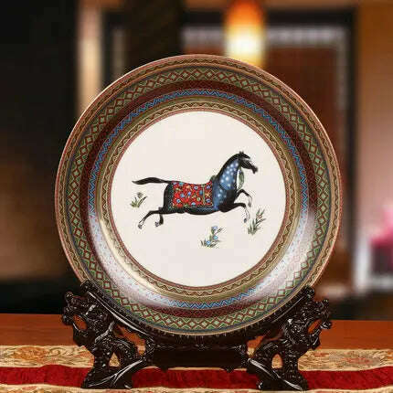 KIMLUD, Dinner Plates China Ceramic Dishes Kitchen Ware Luxury Wedding Gifts Presents European Horse/Peacock Decorative Crafts 10 Inches, A1 Only Plate / 10 Inches, KIMLUD APPAREL - Womens Clothes