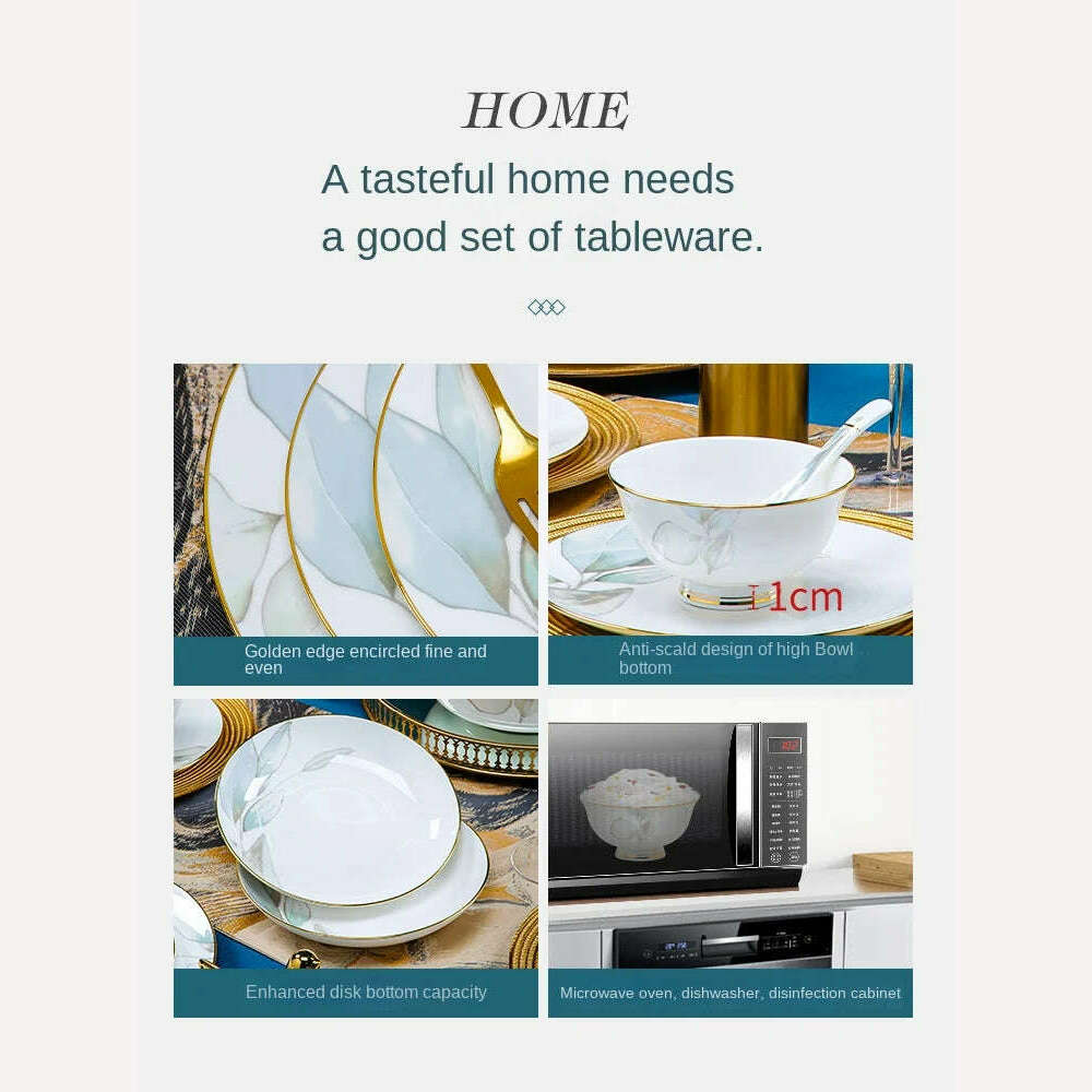 KIMLUD, Dish Set Household Luxury Bone China Tableware Jingdezhen Bowl Plate Combination Relocation Bowl Chopsticks Plate Ceramic, KIMLUD Womens Clothes