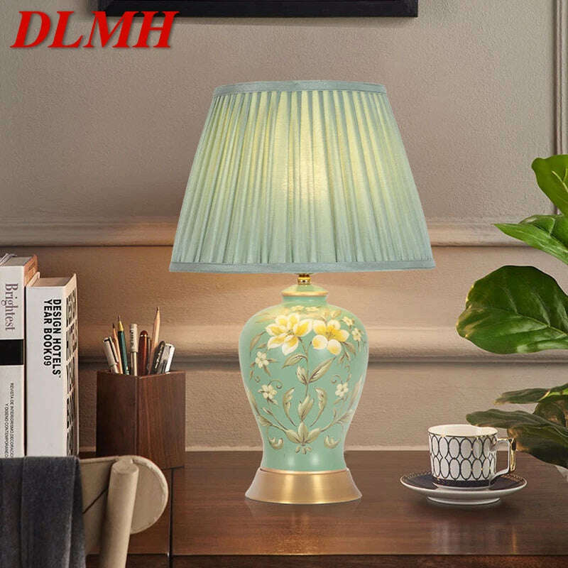 KIMLUD, DLMH Chinese Style Ceramics Table Lamp LED Creative Touch Dimmable Simple Bedside Desk Light For Home Living Room Bedroom, KIMLUD Womens Clothes