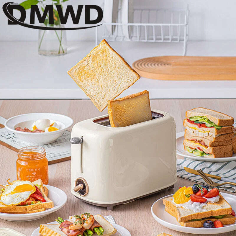 DMWD Household Toaster With 2 Slices Slot Automatic Warm Multifunctional Breakfast Bread Baking Machine 680W Toast Maker EU US - KIMLUD