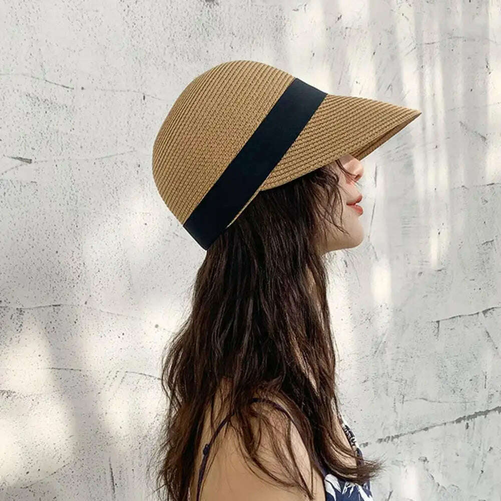 KIMLUD, Dome  Stylish Multi-use UV Protection Visor Hat Wide Brim Sun Hat Abrasion-resistant   for Vacation, KIMLUD Womens Clothes